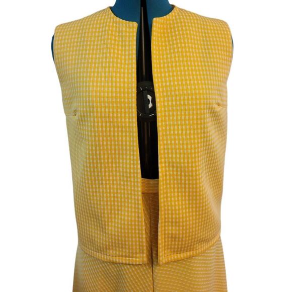 womens Vintage 1970s Yellow Gigham coord set matching two piece vest maxi skirt - Picture 5 of 8